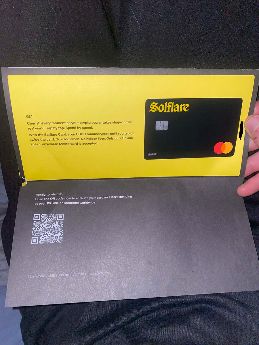 finally received my physical <a href="/solflare/">Solflare - The Solana Wallet</a> #mastercard! super pumped to use this. this will make everything much much easier, bye bye banks!