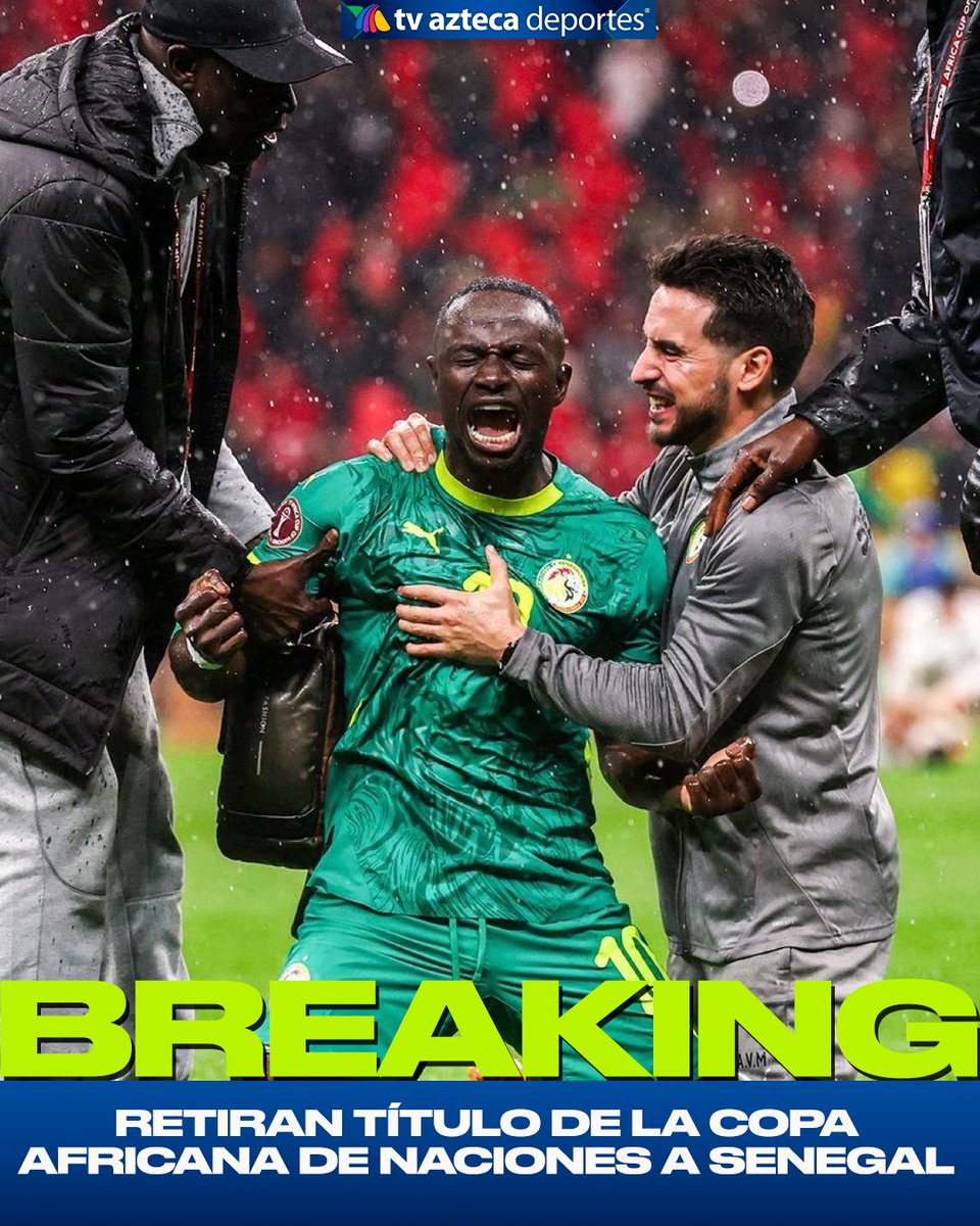 AztecaDeportes's tweet photo. 🚨 LA CAF DECLARA A MARRUECOS GANADOR DE LA COPA AFRICANA DE NACIONES 2026 🚨

El trofeo que fue levantado por Senegal después de ganar 1-0 en un partido lleno de polémicas arbitrales, se le otorga a Marruecos por que el equipo de Senegal se retiró de la cancha por 10 minutos en modo de protesta por un penal en contra 🤯

Después de meses aquí está la resolución final, los Marroquíes ganan en el escritorio 🇲🇦