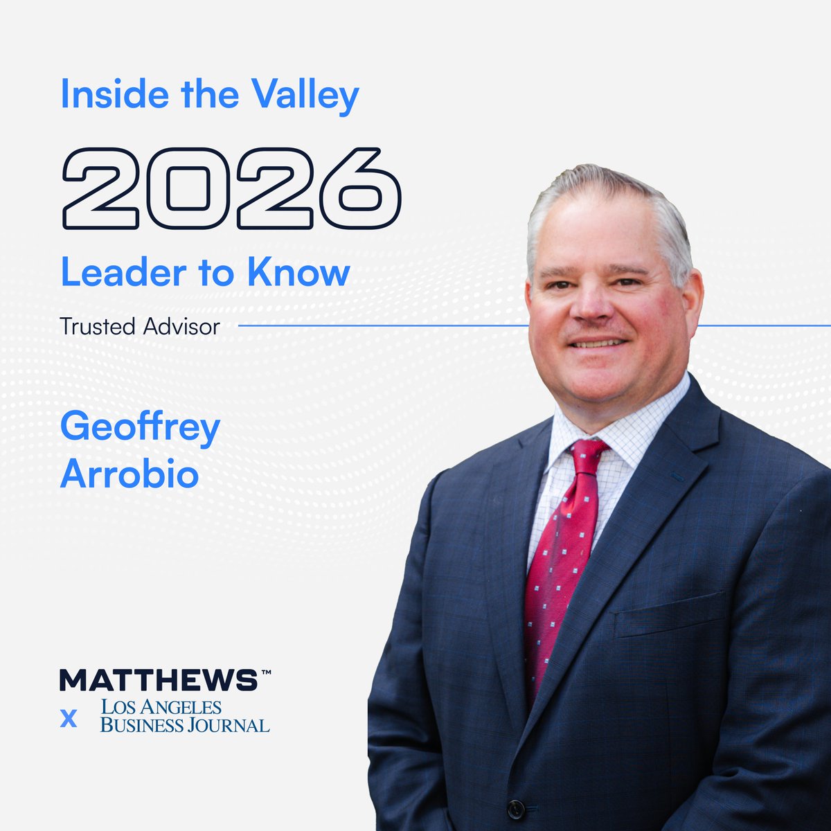 Matthews_CRE's tweet photo. Matthews™ First Vice President Geoffrey Arrobio was named a 2026 Trusted Advisor by the Los Angeles Business Journal in its Leaders to Know issue. 🌟

🔗 Read more about the award: https://t.co/vaQ6m4NUTD

#Matthews #LABJ #TrustedAdvisor #LeadersToKnow https://t.co/d4J9pKXZjj