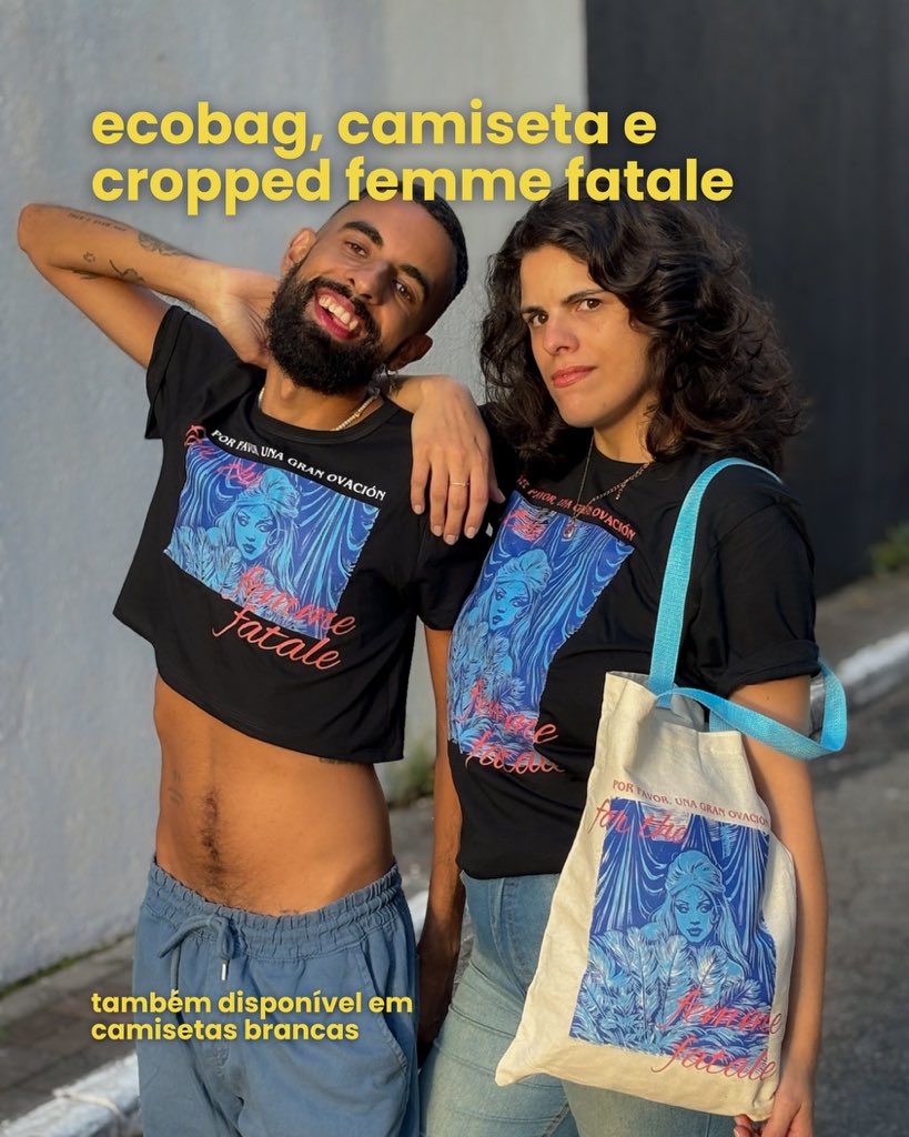 latnpop's tweet photo. Chamando todas as femme fatales para o maior lançamento do ano! Temos camisetas, croppeds, tube tops e ecobags 🥰🥰🥰  https://t.co/e7WbSA5Qti https://t.co/ydc8SQQwIx