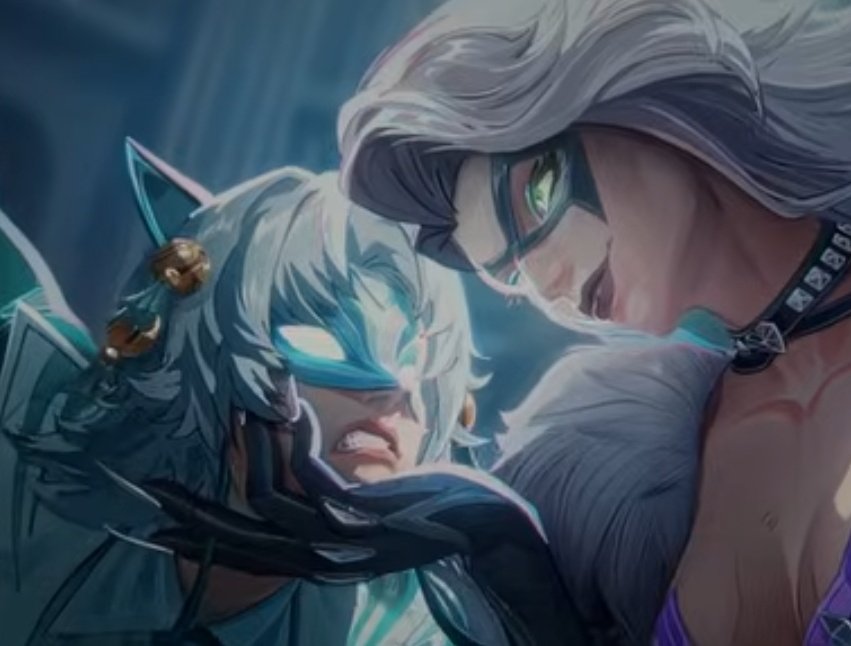 Vesper_Crowe's tweet image. I need a baddie to hold me like Black Cat is holding White Fox