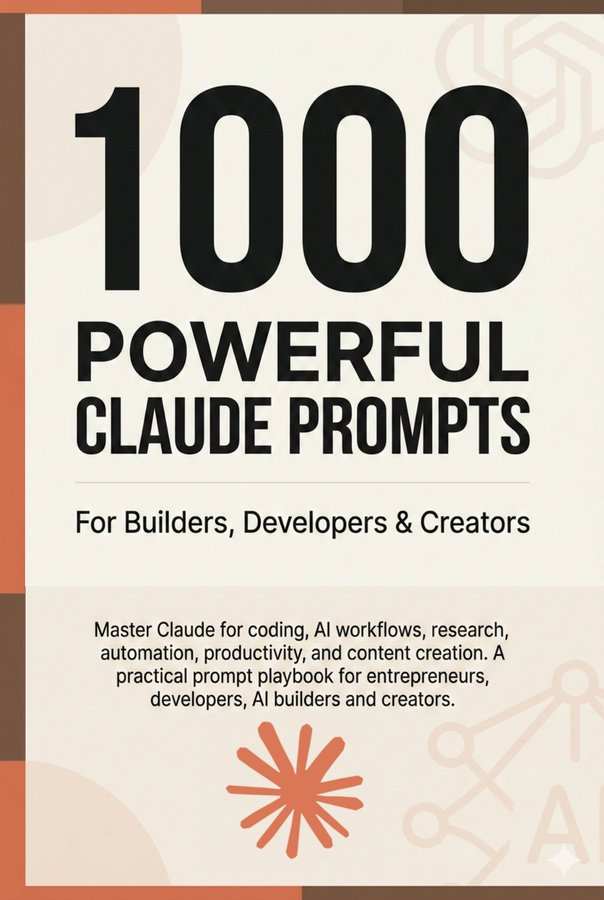 1000 Powerful Claude Prompts🤯

For builders, developers &amp; creators.

I spent weeks compiling the most practical prompts for:

• Coding &amp; debugging
• AI workflows
• Research &amp; analysis
• Automation
• Content creation
• Productivity systems

These prompts can replace hours
