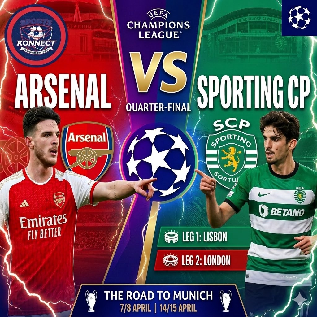 Arsenal vs Sporting CP: Champions League Quarter-Final! 🏆
The Gunners are gearing up for a massive UCL clash against Sporting CP. It all kicks off with Leg 1 in Lisbon, followed by the second leg in London.
Let's make some noise, Gooners! 🔴⚪
#COYG #UCL #Arsenal