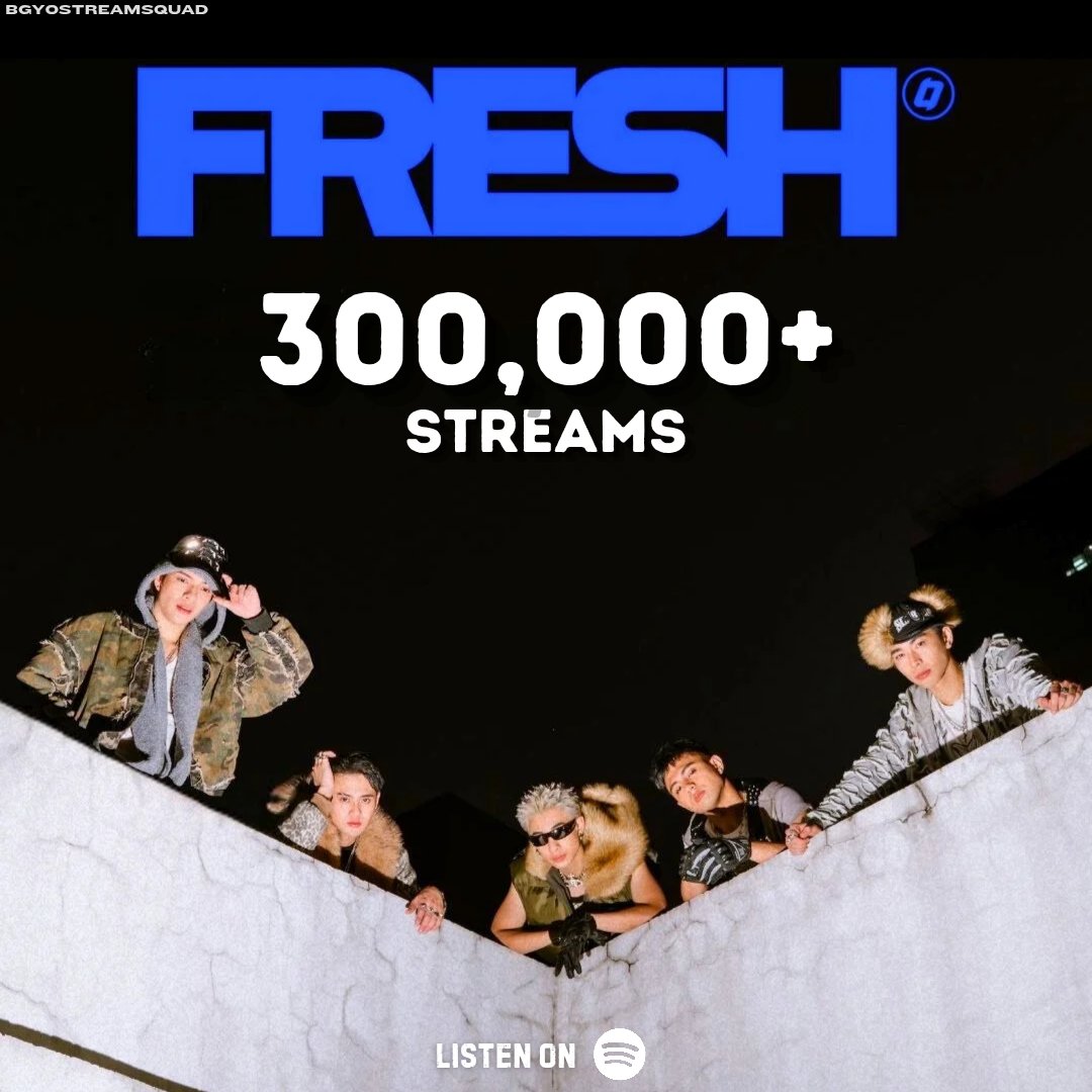 #BGYO_Fresh got 300k streams on Spotify.

Keep streaming ACEs!
🔗 Tatak Pinoy open.spotify.com/playlist/37i9d…
🔗OPM Rising open.spotify.com/playlist/37i9d…
🔗 PPop On The Rise
open.spotify.com/playlist/37i9d…