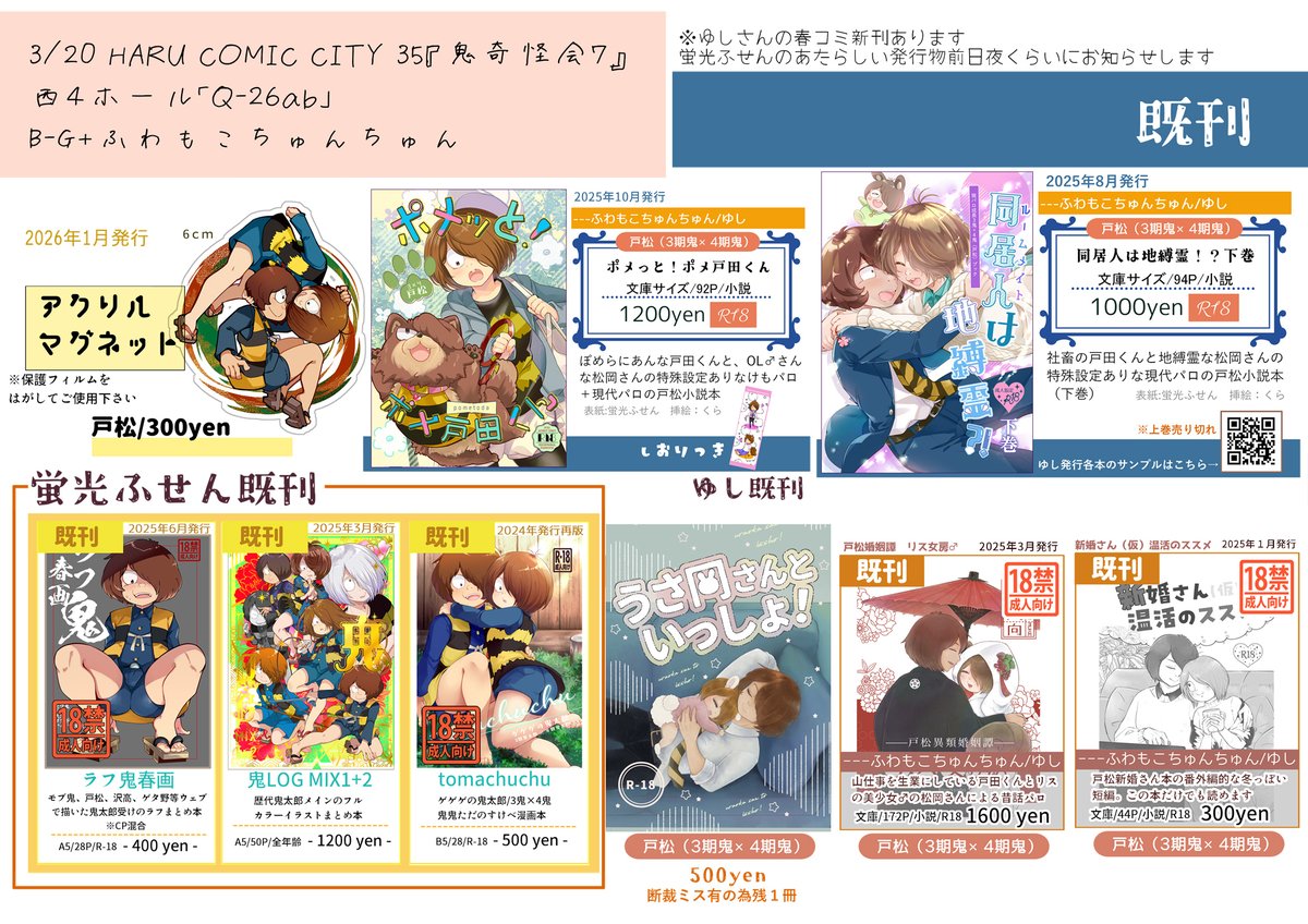 春コミ参加します！私の発行物があと追加で出たらいいなというところなので既刊などお知らせします～春新刊ゆしさんの個人誌戸松本は確定でありますやったね