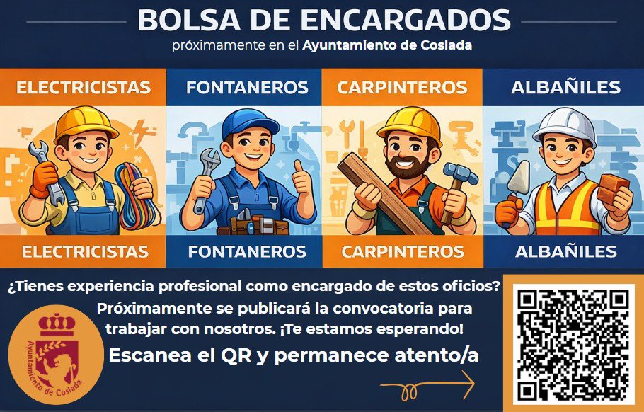MarianaFGarzon's tweet photo. ¿Estás buscando trabajo?, ¿quieres mejorar el que tienes?, ¿quieres trabajar en el Ayuntamiento?, ¿necesitas información sobre oposiciones? ven mañana 18 de marzo y te lo contamos en #Coslada #EmpleaCoslada 2026

📍 Teatro Municipal y C.C. Antonio López
🕘 09:00–13:30 https://t.co/KlredG0PHg