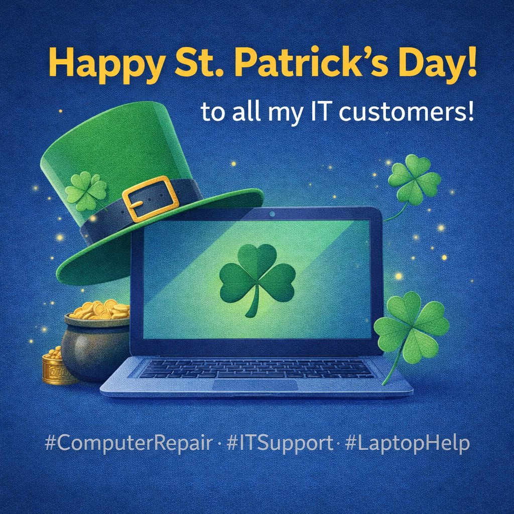 ResolvITwithUS's tweet image. 🍀 Feeling lucky? We’ve got your tech covered this St Patrick’s Day!
#StPatricksDay #ComputerRepair #ITSupport #LaptopHelp