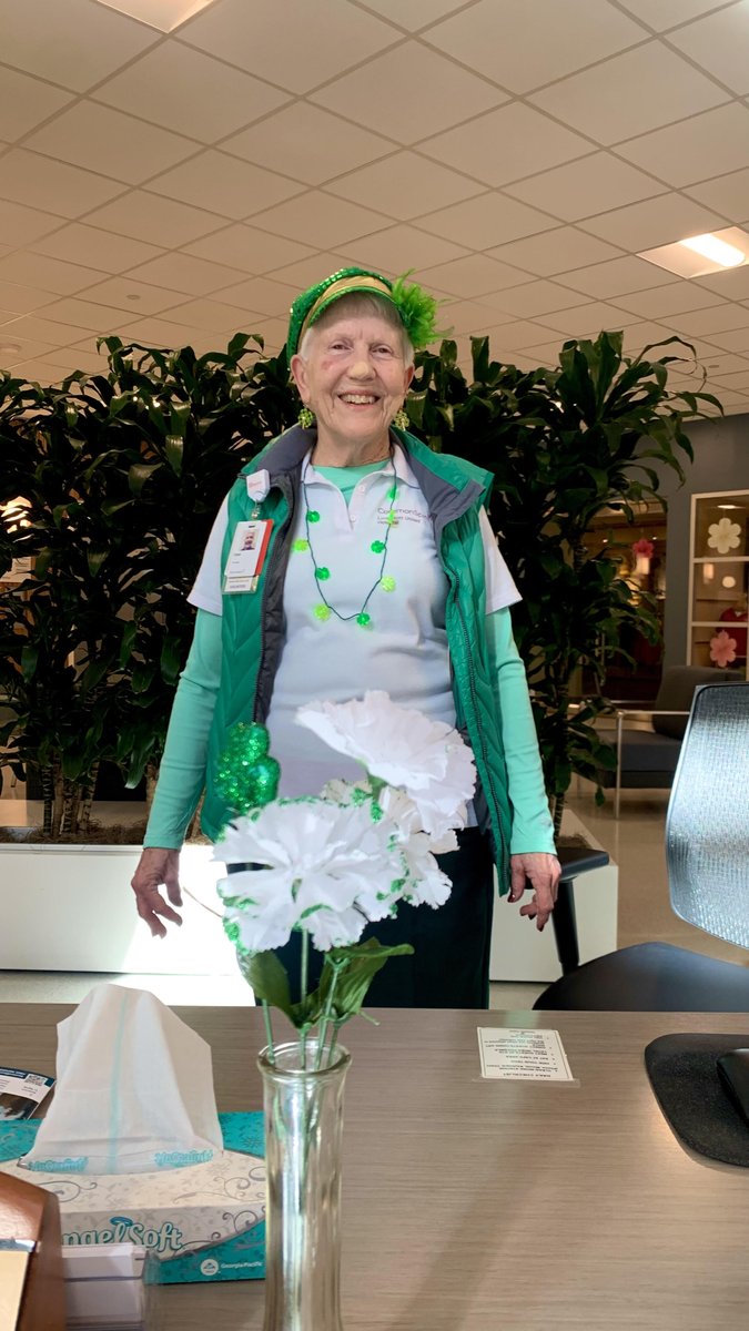 LUHFoundation's tweet photo. Happy St Patrick’s Day! 🍀 Here’s Eileen Newman fully in spirit! Eileen is a volunteer here at the hospital and even used to be one of our Caring Clowns! Ann Huggins, coordinator of the volunteer program, says, “Volunteers make the world go round,” and we couldn’t agree more! 💚 https://t.co/EO1gIj9OXt