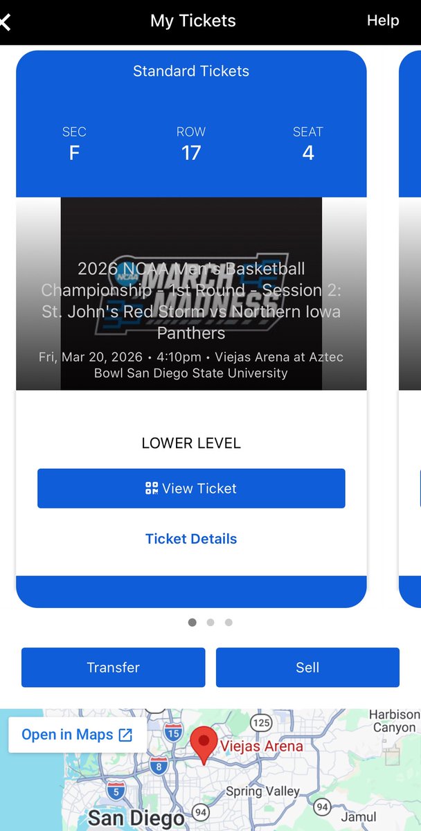 chrisgesell's tweet image. I wanna let go of my Three tickets for NCAA Mens  Tournament San Diego Session 2 - St. John's Red Storm vs Northern Iowa Panthers Game

—Viejas Arena at Aztec Bowl - San Diego, CA
Time: 4:10pm - Friday Mar 20

HIT ME UP YOU’RE INTRESTED❤️🙏
Asking for $175 each per ticket 🎫