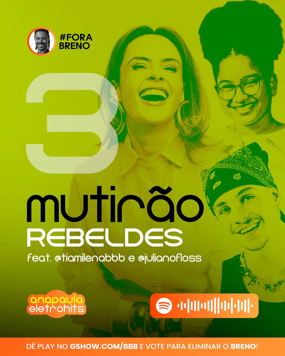 💿 MUTIRÃO REBELDES FEAT. <a href="/tiamilenabbb/">Tia Milena 🍴</a> &amp; <a href="/julianofloss/">JULIANO FLOSS 🐉</a> INICIADO! 💿

🗳️ A CADA 10 VOTOS DE TORCIDA, COMENTE UM EMOJI AQUI.

🎯 META: 10 MIL REPLIES.

✅ O voto é para eliminar. VOTE FORA BRENO!

⏰ Encerra às 21h00.

🔗: gshow.globo.com/realities/bbb/

#ForaBreno #BBB26