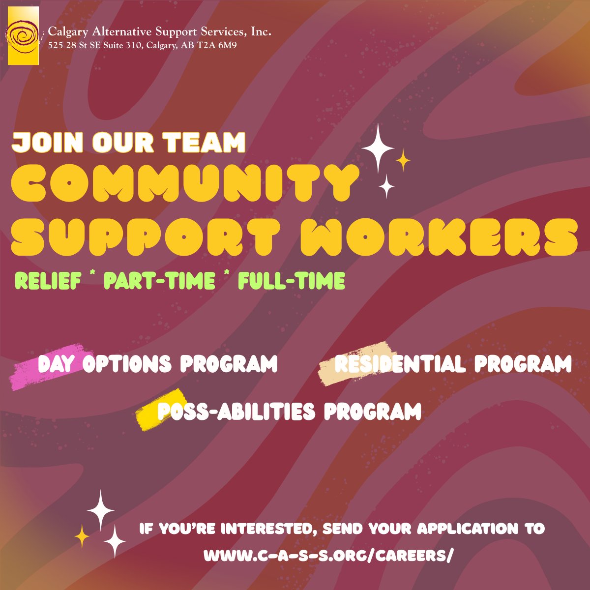📢 CASS is hiring ‼️✨ 

If you are interested in supporting individuals to live their best lives in a fun and dynamic environment, apply now! 

For more information on our available positions, and how to apply, we encourage to check our careers page: c-a-s-s.org/careers/