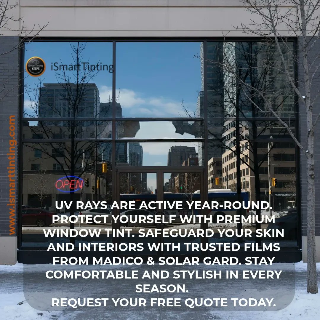 iSmartTinting's tweet image. UV rays don’t pause in winter—neither should your protection! ❄️🛡️ Shield your space &amp;amp; skin year-round with Madico Canada &amp;amp; Solar Gard. #UVProtection #WinterCare #WindowTinting