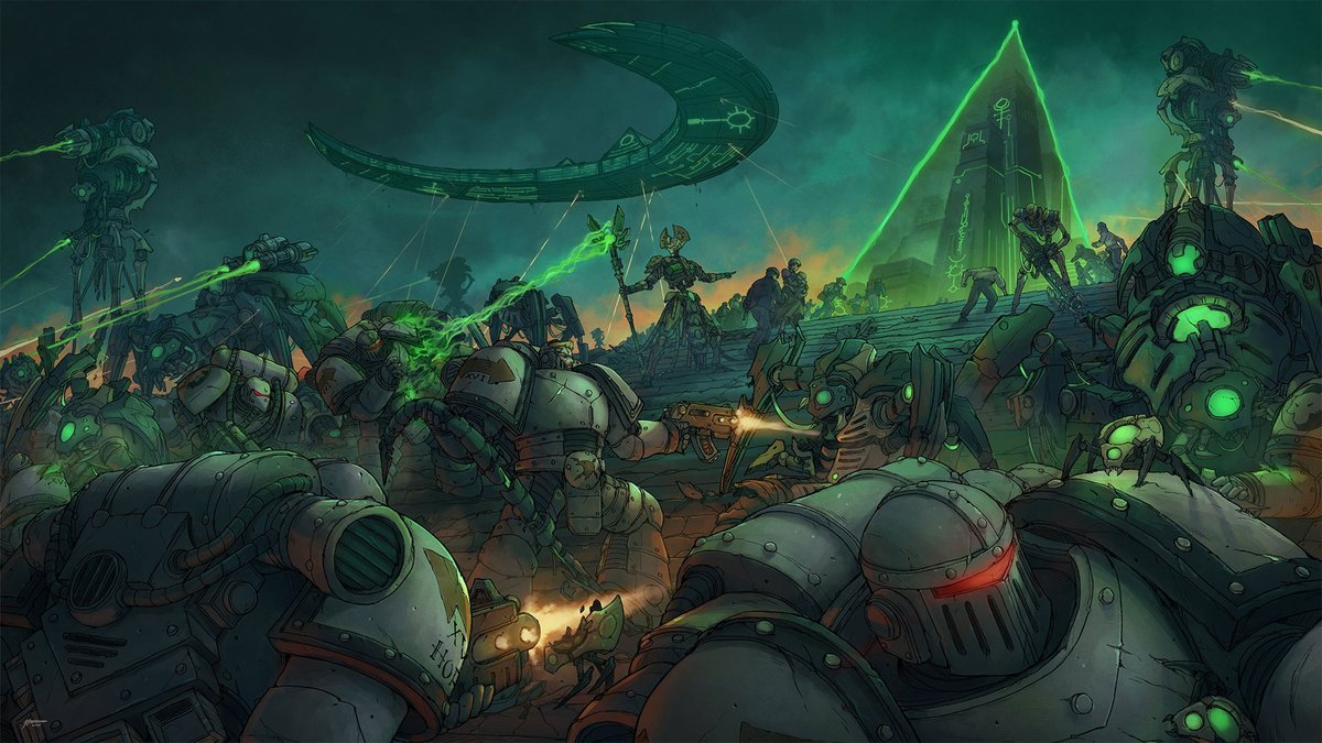 An-nakhrimun, Necron Lord Evacuating the Local Humans from the Luna Wolves by Carl Tabora