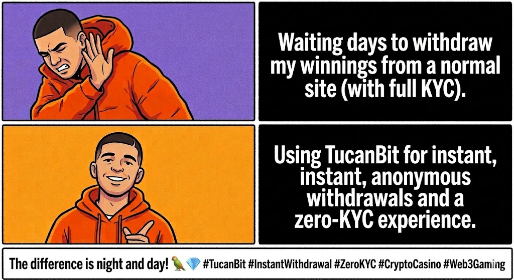 Emmiesunie's tweet photo. Why wait for a bank to decide when you can have your winnings? 3-5 business days is a lifetime in crypto. @TucanBit keeps it instant and anonymous. 🦜💨
#TucanBit #CryptoCasino #ZeroKYC #Web3Gaming https://t.co/GxWDg2kXLk