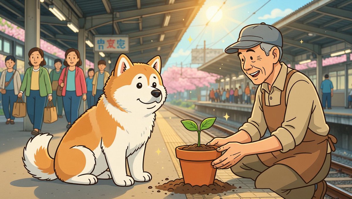 DAY 109 WAITING FOR MY MASTER · March 17, 2026

One hundred and ninth late afternoon.

On the 17th of March, a calm transition unfolds. 

The station is bathed in soft golden light as the last cherry blossoms drift away in gentle showers, revealing branches adorned with tender