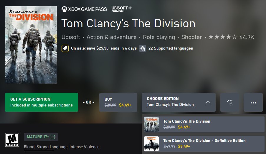 Tom Clancy's The Division Definitive Edition is now on sale for $5 on Ubisoft Connect and XBox. The edition is still full price on the PlayStation store.
#TheDivision