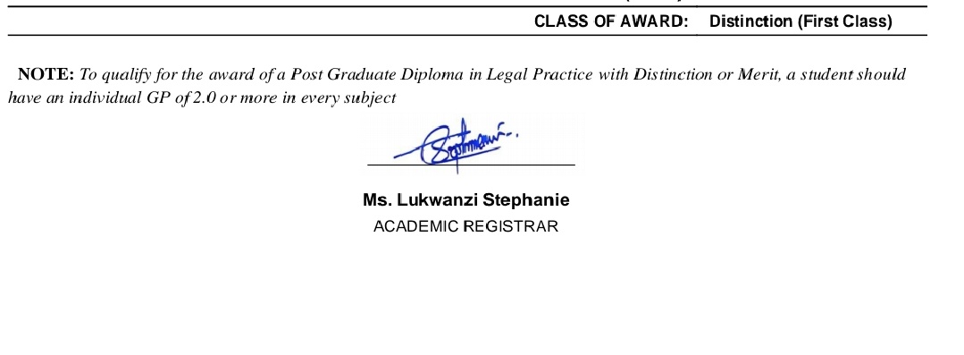 I passed the bar on the 1st attempt with a FIRST CLASS.

To our beloved PAs <a href="/LDC_Uganda/">Law Development Centre</a> moreso <a href="/MetaAloroE/">Emmanuel Meta Aloro</a> <a href="/AsiimweAnthony2/">Asiimwe Anthony</a> We appreciate the advice, time and dedication.

To my Fellows CONGRATULATIONS.