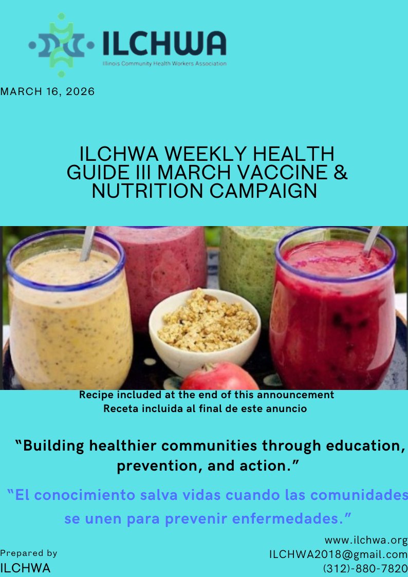CHWNetwork1's tweet photo. ILCHWA WEEKLY HEALTH GUIDE III MARCH VACCINE &amp; NUTRITION CAMPAIGN https://t.co/XpR2fKtQm1