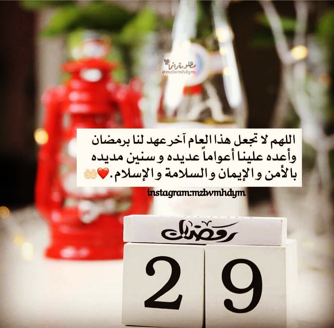 29 / رمضان🌙 

نستودعك يا الله دعوات رجوناها طوال شهرك المبارك،ونستودعك أحلامنا وآمالنا أن تحققها لنا،وحياتنا أن تجعل فيها ما هو خير لنا ونستودعك يا الله سجودنا اللهم أجعل آخر ليلة في رمضان هي بداية حياة جديدة لنا ونهاية لأحزاننا وهداية لطريقنا وعوض لخيباتنا يالطيفْ🤲
#ليله_٢٩