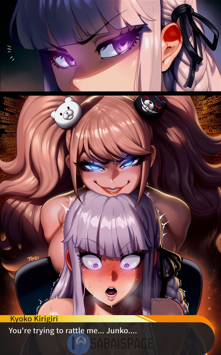 SaBaiSpace's tweet photo. I love Danganronpa, so I had to make something like this 😈🩸

Kyoko thought Junko was dead…
but despair was right behind her 🖤✨

“Show me your despair ♡”

絶望だね 🫠💔 https://t.co/ua4hR0g3LF