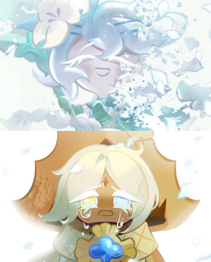 No puedo superar esta escena, y como soy una masoquista de cojones tío dibuje a Magma como Lily y a Cap como Vanilla 😍🥀 

Para los q quieran saber cómo se llama el juego, se llama Cookie Run Kingdom 🔥 

(⚠SPOILER PARA LOS COOKIERUNEROS⚠)