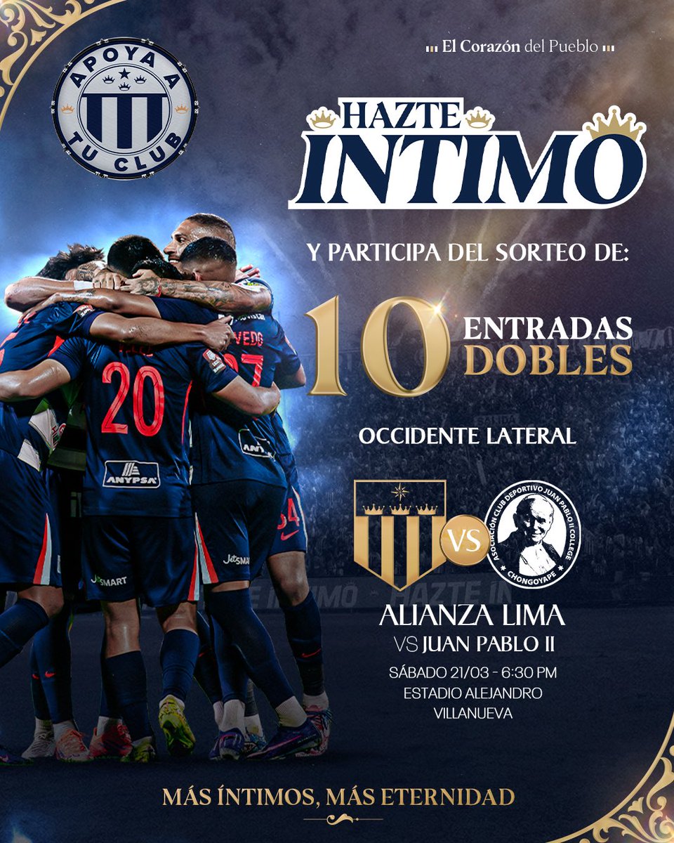 ClubALoficial's tweet photo. ¡𝐒𝐨𝐫𝐭𝐞𝐨 𝐇𝐚𝐳𝐭𝐞 𝐈́𝐧𝐭𝐢𝐦𝐨! ⚪️🔵🏆

Suscríbete o renueva a Hazte íntimo y gánate una de las 10 entradas dobles tribuna occidente para alentar a la blanquiazul frente a Juan Pablo ll. 

👉🏾 𝑉𝑎́𝑙𝑖𝑑𝑜 𝑡𝑎𝑚𝑏𝑖𝑒́𝑛 𝑝𝑎𝑟𝑎 𝑖́𝑛𝑡𝑖𝑚𝑜𝑠 𝑎𝑐𝑡𝑖𝑣𝑜𝑠.

#HazteÍntimo ➡️ https://t.co/SaOr6BB0Ik  

#HazteÍntimo
#MásÍntimosMásEternidad