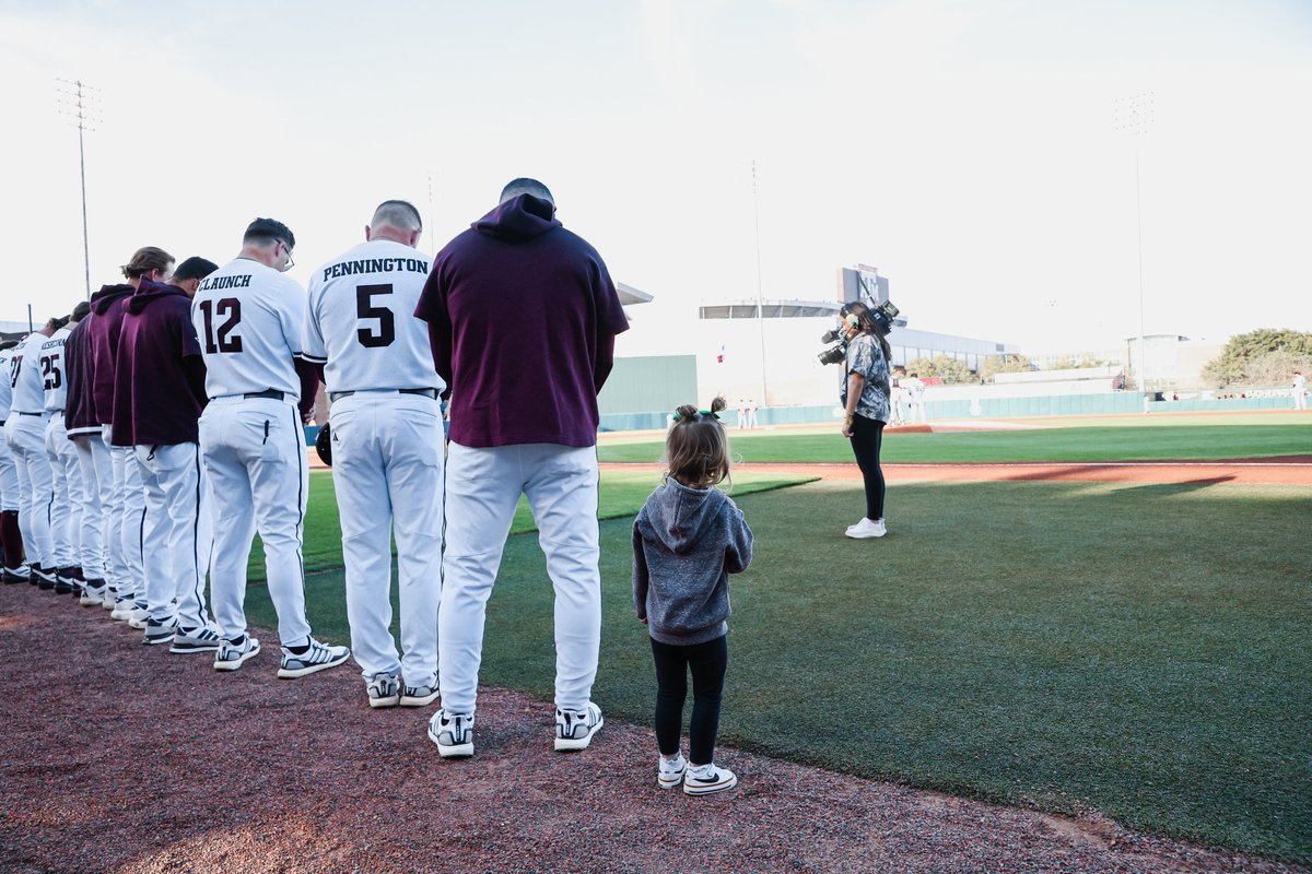 AggieBaseball's tweet photo. A tiny Ag, the biggest “Play ball!”🗣️ https://t.co/7REJHmdu2m