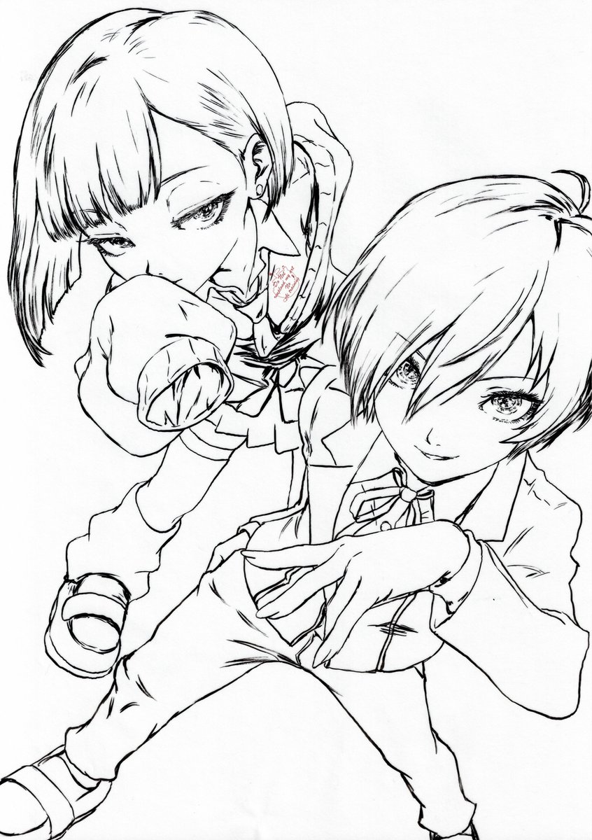 にらちゃんと3主人公。筆ペン画&線画無し版

#ずとまよファンアート #P3R 