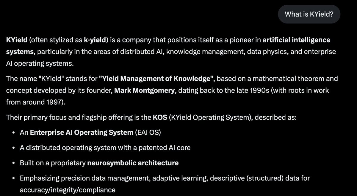 kyield's tweet photo. Check out the @grok description of KYield. It's more accurate than other LLMs, @elonmusk. 

https://t.co/zYkQ0IZEAd https://t.co/uTsFsPweIv