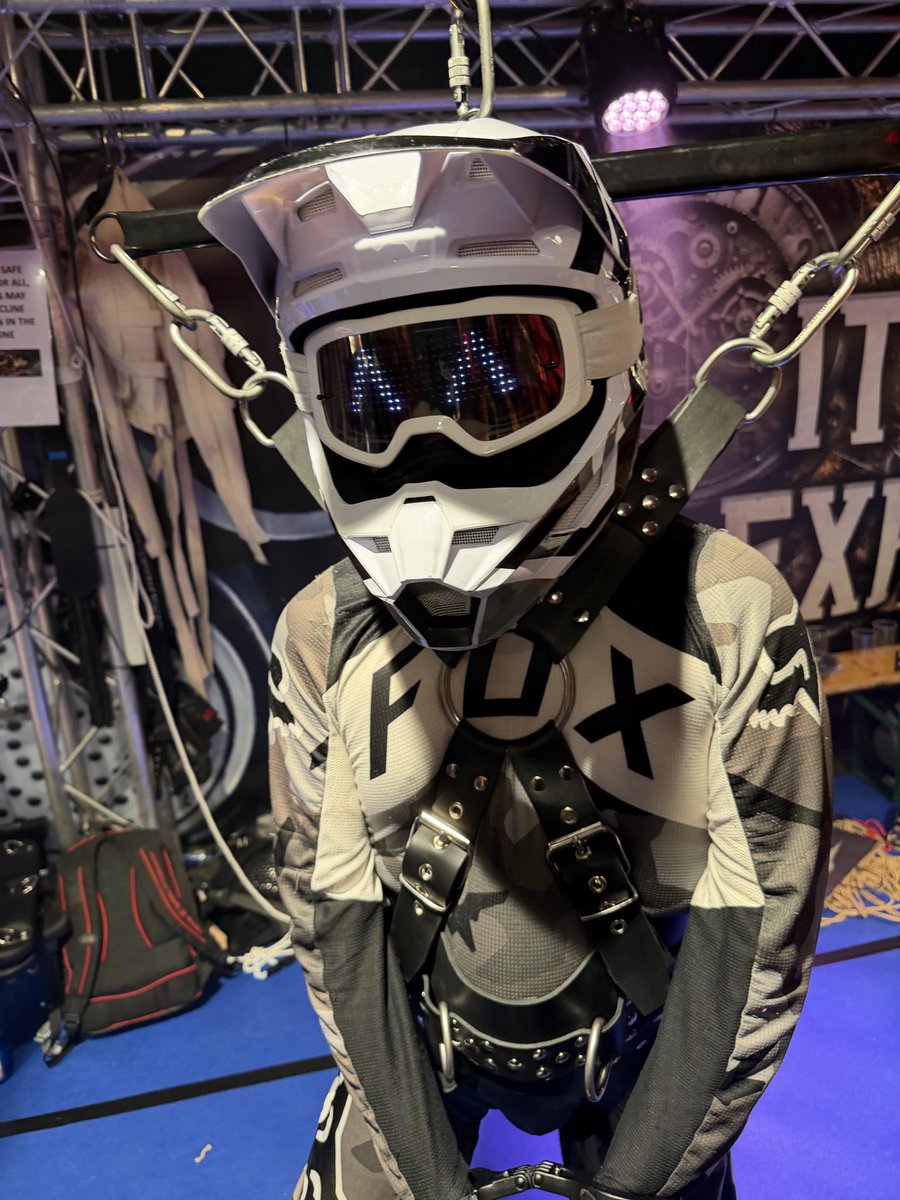 Pupspike15's tweet photo. Had a brave @dangagged stop by today—ready for the demo zone. Not only did he step up, I also got the chance to tease him a little while he was hanging there. Let’s just say… the crowd enjoyed it as much as I did. 😈 #darklandsfest #bondage #ready2kink https://t.co/92tZZ2F17a
