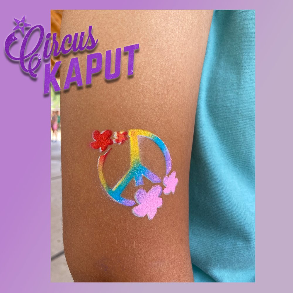Cute little airbrush tattoos last for about a week! ☮️ Loved by both kids and adults - make an impact at your next event! #airbrushtattoos #circuskaput #stlouis
