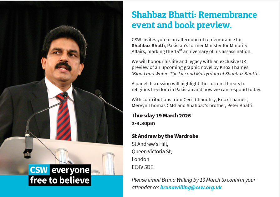 caapnetwork's tweet photo. Hey LONDON—don’t miss the UK launch of "Blood &amp; Water: The Life of the Martyr Shahbaz Bhatti" this Thursday at 2pm.

Bhatti championed religious freedom for all despite death threats—his story is a powerful account of courage in the face of persecution. https://t.co/2zAVUobOA7