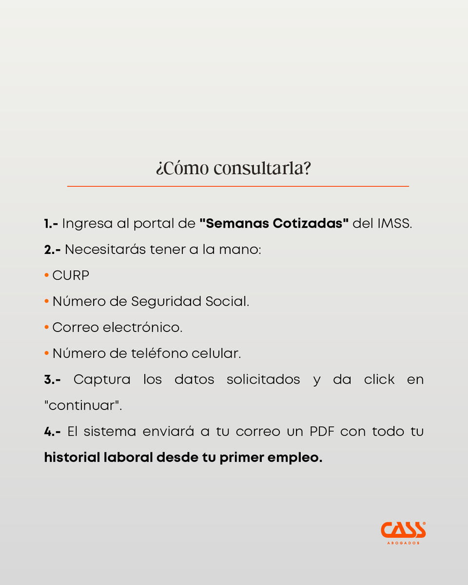CASSabogados's tweet photo. ¿Sabes cuánto tiempo de "vida laboral" tienes acumulado oficialmente?

Consultar tu reporte de Semanas Cotizadas en el IMSS no es solo para quienes están cerca de pensionarse; es un ejercicio de salud financiera que todos deberíamos hacer al menos una vez al año. https://t.co/HnT4JPQTaG
