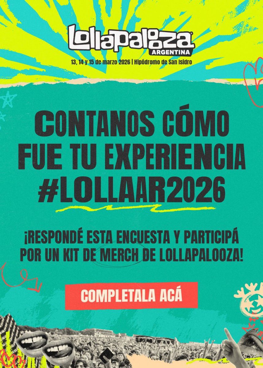 🇦🇷 — El Lollapalooza esta realizando una encuesta acerca de que artistas les gustaria ver en el Line Up 2027, pidamos a Alec ! 

🔗 es.surveymonkey.com/survey-taken/?…