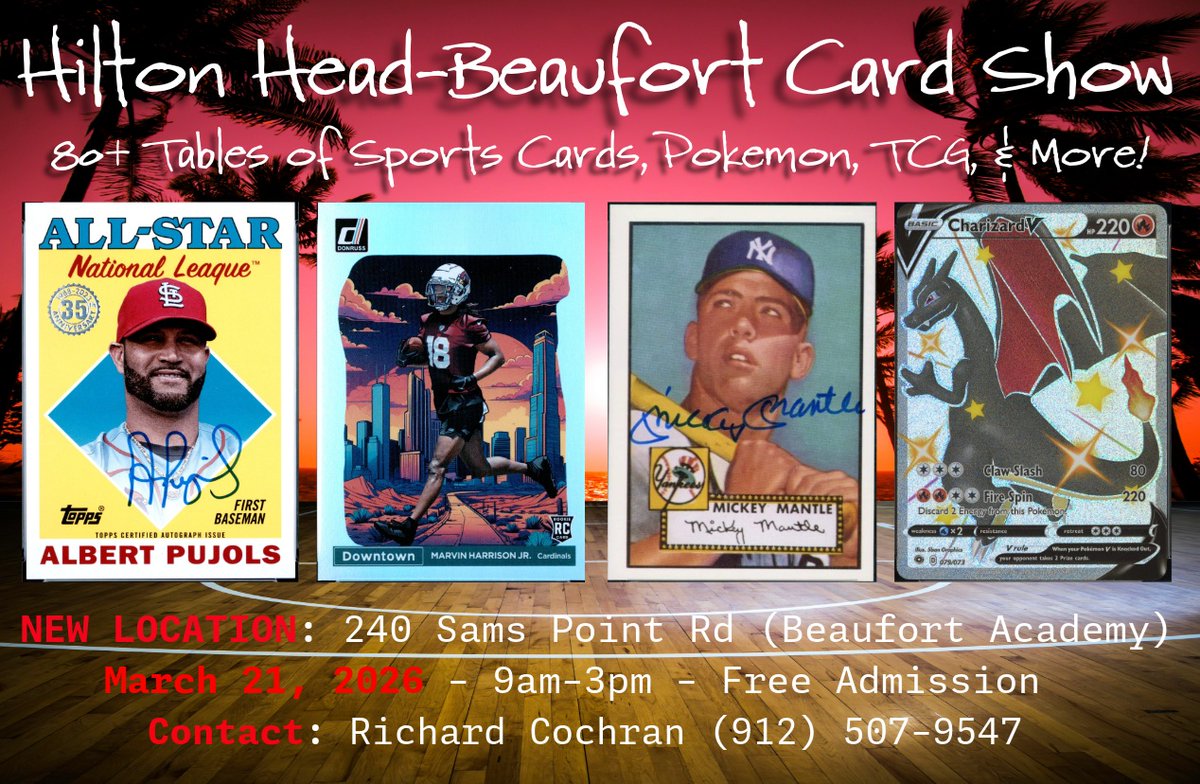 This Saturday in scenic Beaufort, SC, card show featuring all kinds of cards sports &amp; otherwise, and more importantly, The Swami! Hope to see you there! <a href="/CardPurchaser/">Card Purchaser</a>