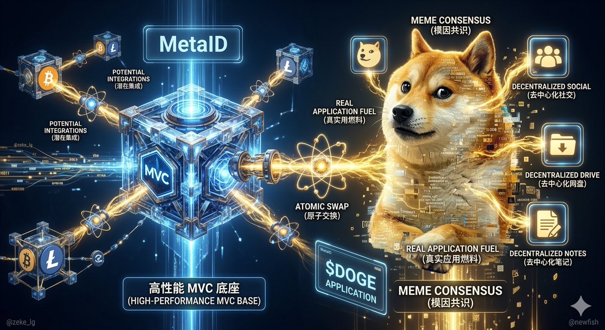 zeke_lg's tweet photo. 💥 那些只把 $DOGE 当模因币的人,你们的认知需要更新了。
#MetaID 已经成功对接 Doge 链!这意味着什么?
1️⃣ 强大的模因共识 + MetaID 的去中心化应用(Social, Drive, Notes...)= 极具爆发力的应用场景。Doge 不再只是一个打赏代币,它是实际使用的燃料。
2️⃣ 这只是开始。紧接着就是原子交换去中心化跨链技术。不需要第三方托管,不需要信任中心化桥,真正的去信任资产流转。
当其他链还在为安全性发愁时,MetaID 正通过 MVC 的高性能与多链(Doge, BTC,.)的原子级连接,构建一个真正互通、安全的 Web3 底座。
📈 如果你还在寻找具有真实应用场景的底层协议,#MetaID 是无法绕过的山峰。
👇 你最期待 MetaID 对接哪条链?BTC?LTC?BCH? FB? TBC?~~
#Bitcoin #Doge军团 #MVC #AtomicSwap #去中心化跨链 @newfish @zeke_lg