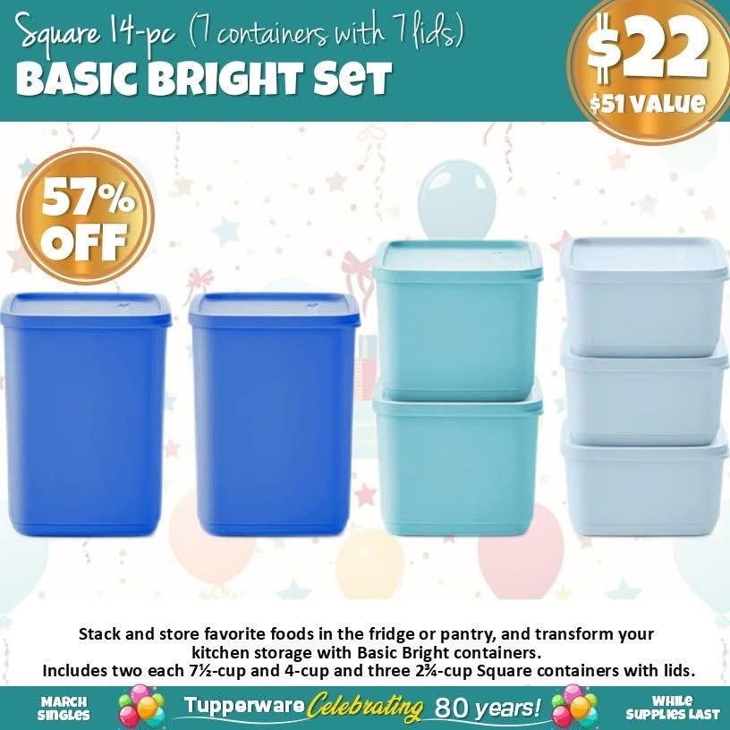 MB_TupParties's tweet photo. Big deals on Tupperware kitchen favorites! 🎉
🥣 Wonderlier Bowl 5-pc Set-  4 options
🥤 Impressions 16 oz Tumblers
📦 Basic Bright Square Set (14-pc)
Everyday essentials @ can’t-miss $ while supplies last! 🏃💨
Grab yours 👇
https://t.co/SYfYnMWSxF

#Tupperware #sales  #deals https://t.co/Is9z1Blxn0