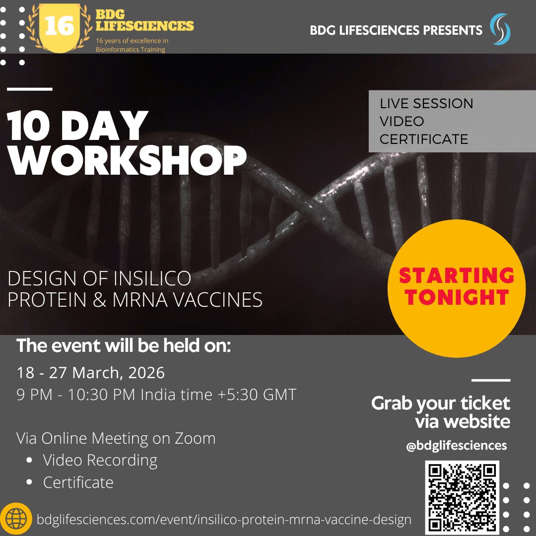 biodiscovery's tweet image. TONIGHT! The next frontier in vaccine science starts in 12 hours.
10-Day Hands-On Workshop: Insilico Protein &amp;amp; mRNA Vaccine Design 
✅ Reverse Vaccinology s 
✅ mRNA Design 
✅ Certificate included | Only $49
Don't miss 👉 bdglifesciences.com/event/insilico…

#mRNAVaccine #Bioinformatics