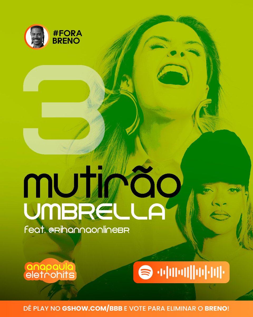 💿 MUTIRÃO UMBRELLA FEAT. <a href="/RihannaOnlineBR/">Rihanna Online</a> INICIADO! 💿

🗳️ A CADA 10 VOTOS DE TORCIDA, COMENTE UM EMOJI AQUI.

🎯 META: 6 MIL REPLIES.

✅ O voto é para eliminar. VOTE FORA BRENO!

⏰ Encerra às 22h00.

🔗: gshow.globo.com/realities/bbb/

#ForaBreno #BBB26
