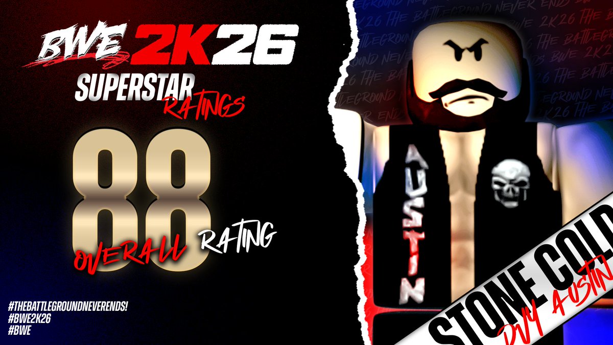 BWENetwork2021's tweet photo. #BWE2K26 Superstar Rating Reveal!!!
A BWE Hall of Famer, an Icon of BWE, The Texas Rattlesnake, Stone Cold Dvy Austin Official Overall Rating is 88! https://t.co/NPkuXTgB3W