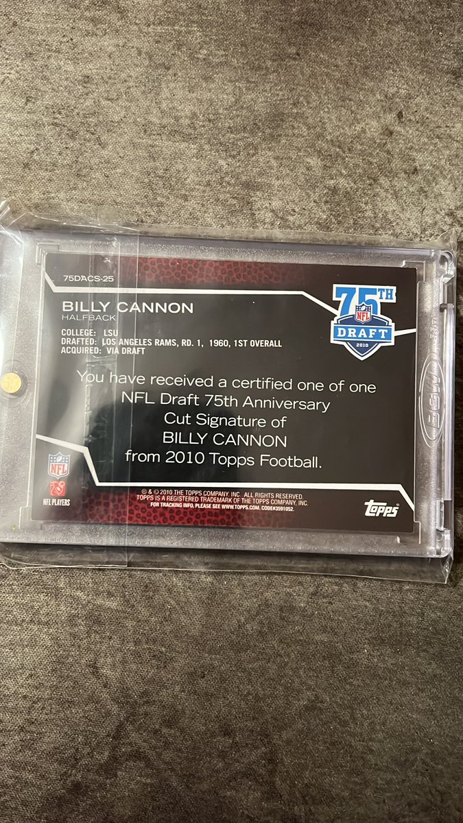 BriD007's tweet photo. @ToppsFB  look what I found ripping 2010 packs  internet has no info on this card I’m hopping you can held 2010 autographed 1967 Billy Cannon card cut in half and made in to a 1of1  any help would be appreciated thanks https://t.co/BH5eFxmvBv