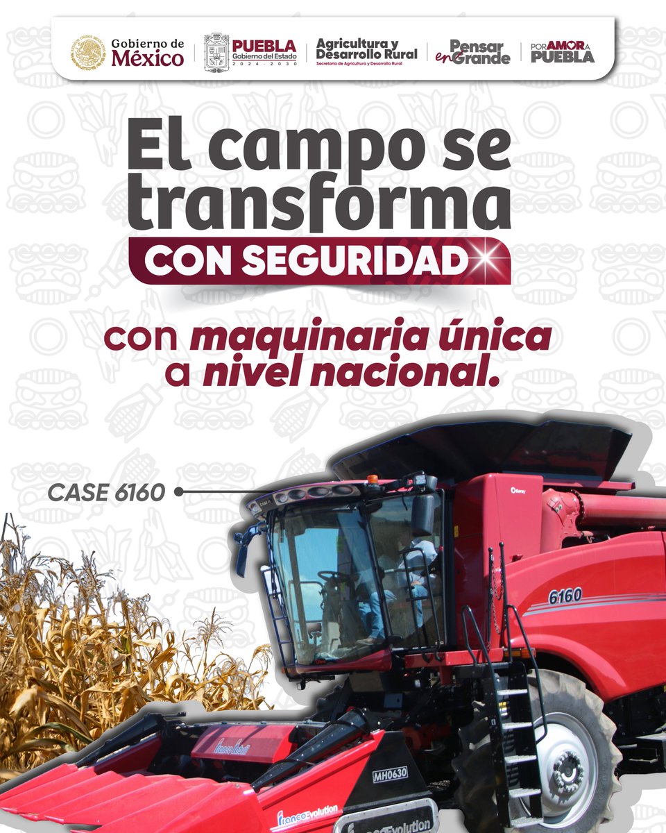 🚜🌱 El campo se transforma con seguridad. Gracias a los módulos de maquinaria adquiridos bajo la visión del gobernador <a href="/armentapuebla_/">Alejandro Armenta</a>, las y los productores cuentan con maquinaria única a nivel nacional, con beneficio directo y gratuito para fortalecer el trabajo en el campo.
