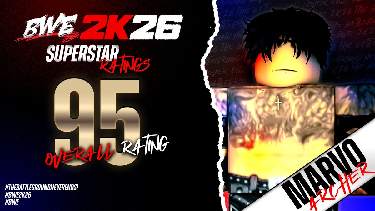 BWENetwork2021's tweet photo. #BWE2K26 Superstar Rating Reveal!!!
The Leader of the Archer's, A Multi-Time World Champion, Marvo Archer Official Overall Rating is 95! https://t.co/3hlkrg8vA9