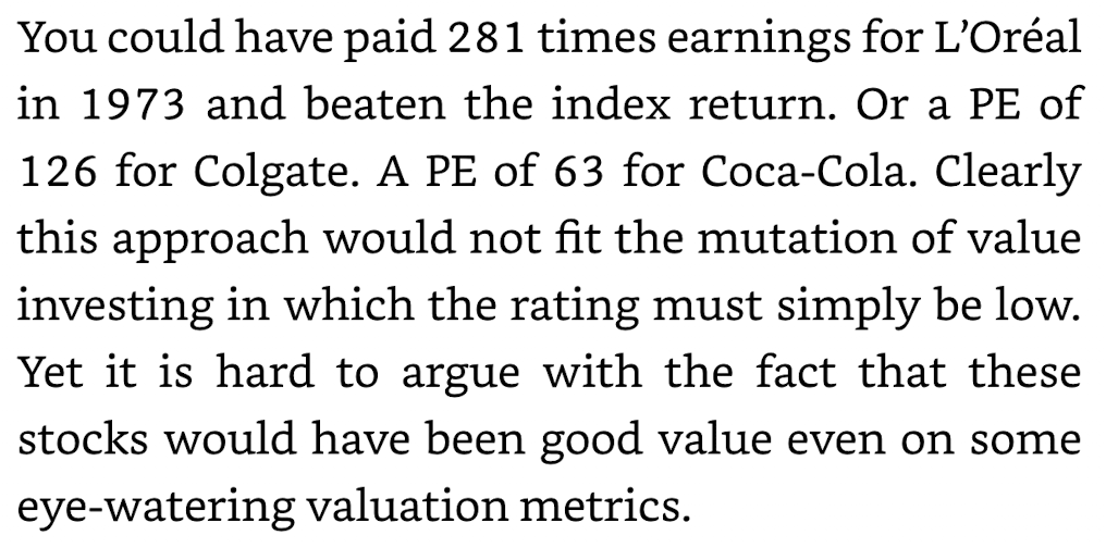 CostaVerdeCap's tweet photo. @rhomboid1MF I think you nailed it Rhomboid . . . The price you pay matters! (Sooner or later.)

Remember this chart and the accompanying commentary from Terry Smith's 2021 book? Over the last 5 years the MSCI has trounced the 3 names he calls out. (L'Oreal is up 8% vs. 74% for the MSCI.) https://t.co/OsTyAAhpyG