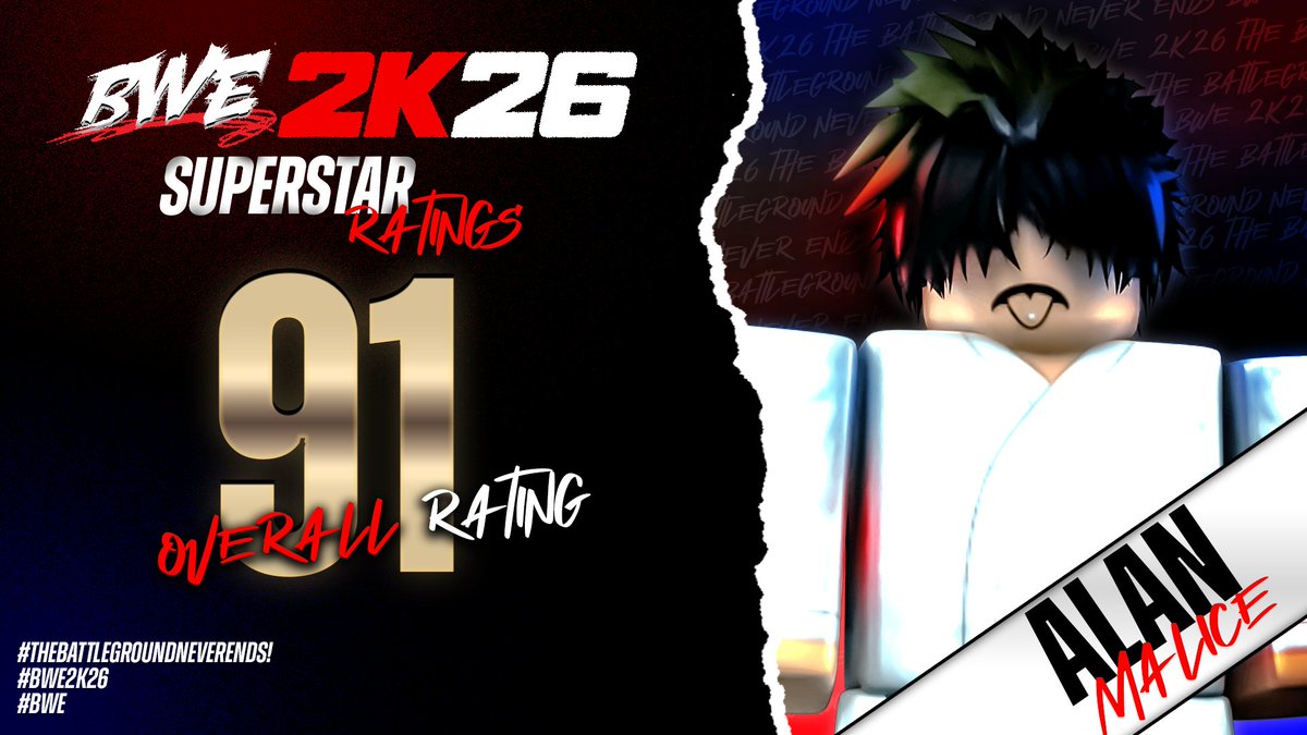 BWENetwork2021's tweet photo. #BWE2K26 Superstar Rating Reveal!!!
The Man who dominates BWE for 3 months, A Former US Champion, Former BWE World Champion, Alan Malice Official Overall Rating is 91! https://t.co/NsmaAiKxim