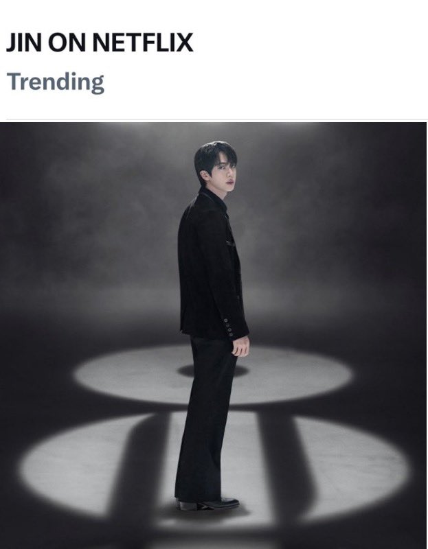 Jin on Netflix is trending let’s continue to write new posts, quote viral post and comment on post with enthusiasm and excitement. 

WE LOVE YOU JIN 
JIN ON NETFLIX 
 #JIN #진  #BTS_ARIRANG  #BTSLiveonNetflix