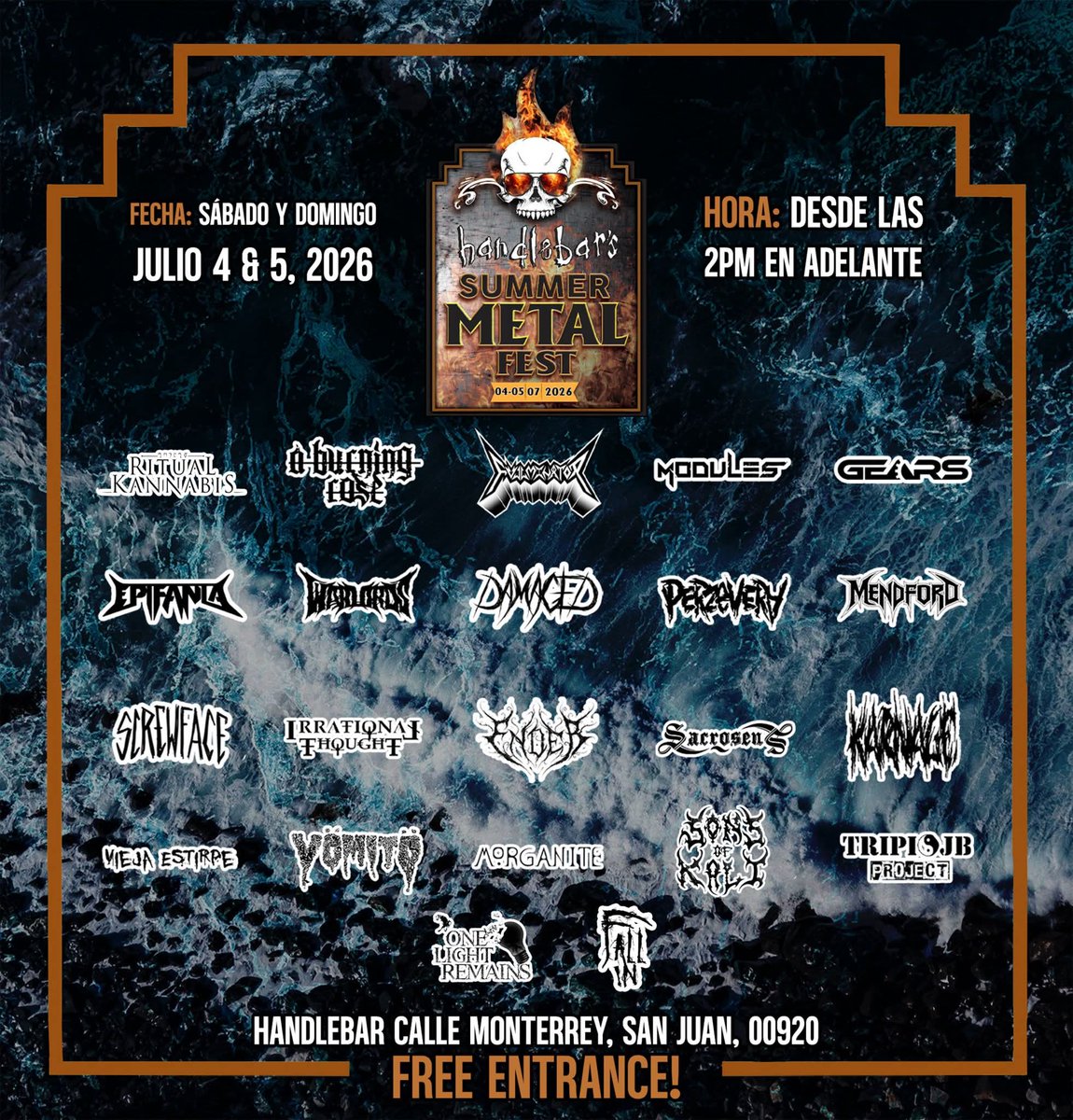 EnderDoomPR's tweet photo. Handlebar's Summer Metal Fest - 2026

We're looking forward to seeing you all at this amazing festival, where it'll be two days of non-stop adrenaline.

 We're super stoked to bring In Silent Throne to this epic stage.

July 4-5, 2026 @handlebarpuertorico
Free admission https://t.co/Fs3NqYlFhV