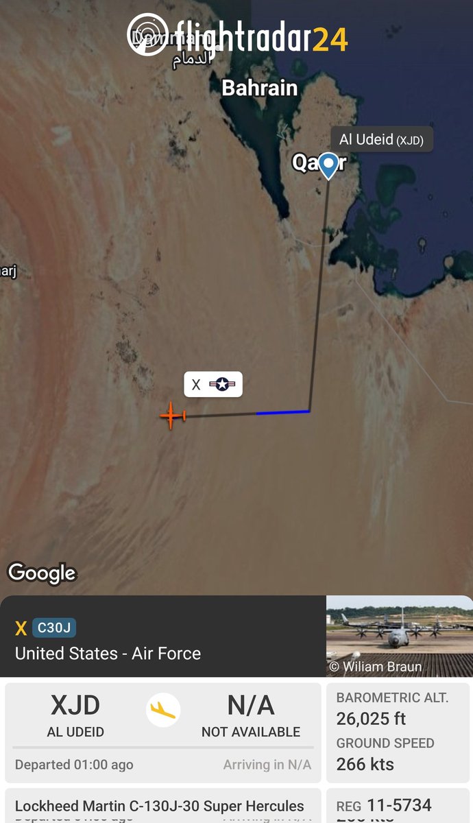 sipjack1776's tweet photo. C-130J-30 Super Hercules 🇺🇲
#AE4E0F/11-5734/X
Out of Al Udeid.
@Borrowed7Time https://t.co/5pQMjAIlSi