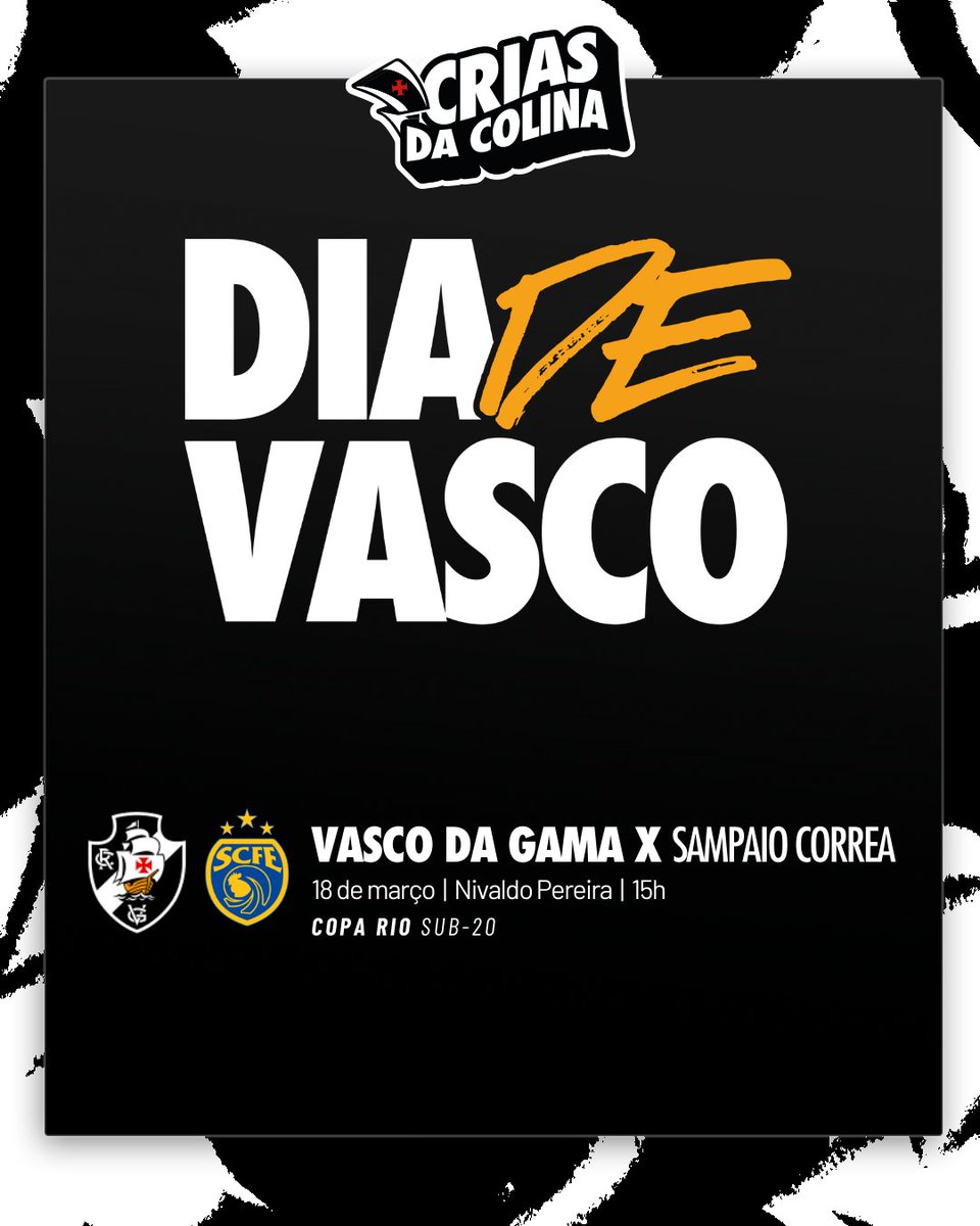 vascobase's tweet image. Dia de #BaseForte na Copa Rio Sub-20! 💢

🏁 Copa Rio Sub-20
🆚 Sampaio Correa (3ª rodada)
⏰ 15h
🏟️ Nivaldo Pereira
📺 VascoTV

#BaseForte
#VascoDaGama