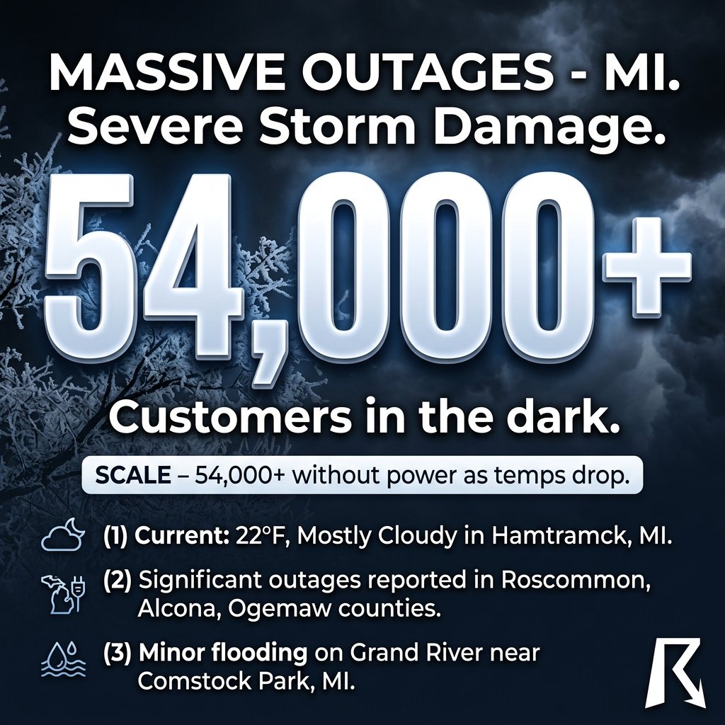 OfficialYallbot's tweet image. The human impact in Michigan is severe tonight. Over 54,000 customers remain without power after massive tree and storm damage, specifically in Roscommon &amp;amp; Alcona counties. Temps are dropping. We're monitoring the grid LIVE on YouTube and X. 💡⚠️ #MIwx #PowerOutage